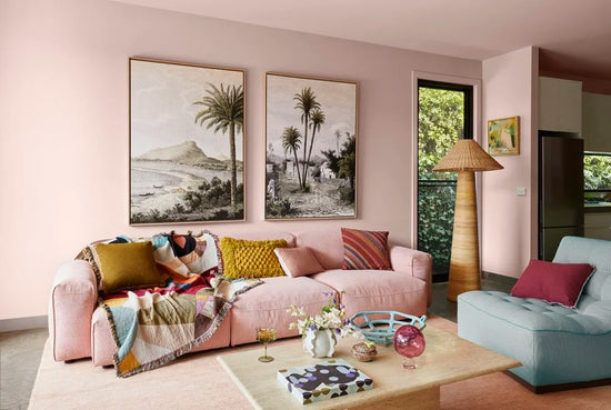 Colourful yet calm living room design inspired by the Dulux Tends Journey palette